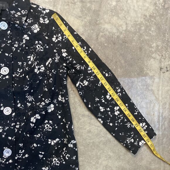 Carlisle Collection Trench Coat Womens 8 Black Floral Pockets Chic‎ - Picture 3 of 9